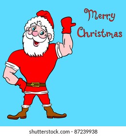 Muscular Santa Claus with a raised hand gesture.