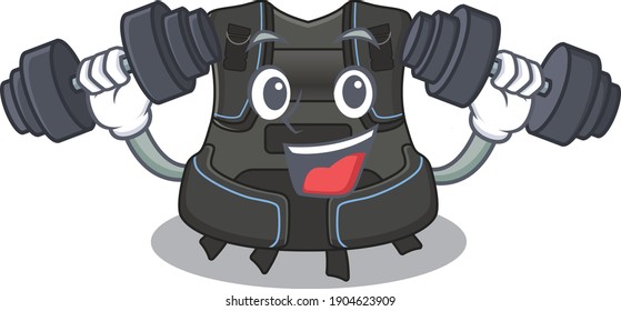Muscular scuba buoyancy compensator mascot design with barbells during exercise