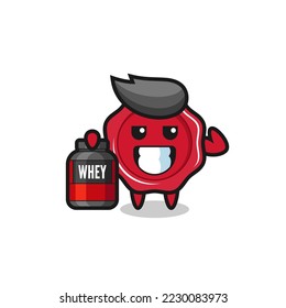 the muscular sealing wax character is holding a protein supplement , cute style design for t shirt, sticker, logo element