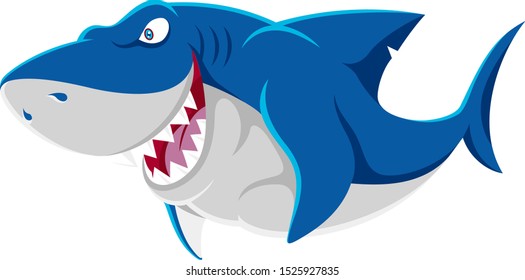 Muscular Shark Showing His Teeth with Dangerous Smile Character Design Vector