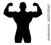 Muscular Silhouette in Strong Pose. vector: Ideal for use as a tattoo, icon, web graphic design, and infographic concepts."