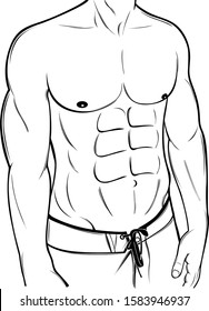 Muscular six pack male body line art illustration