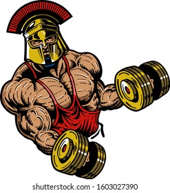 muscular spartan team mascot lifting weights for school, college or league