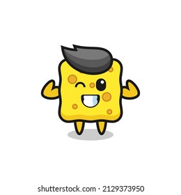 the muscular sponge character is posing showing his muscles , cute style design for t shirt, sticker, logo element