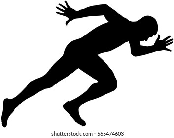 muscular sprinter runner explosive start and run black silhouette