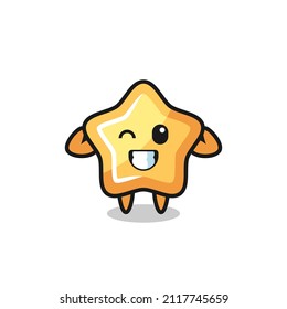 the muscular star character is posing showing his muscles , cute style design for t shirt, sticker, logo element