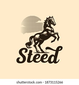 Muscular steed horse. Stylized vector illustration.