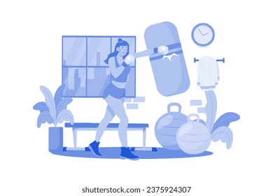 Muscular Strong Woman Boxing In The Gym