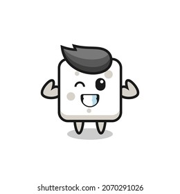 el personaje del cubo de azúcar muscular está posando para mostrar sus músculos, diseño de estilo lindo para camiseta, pegatina, elemento logo