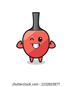 the muscular table tennis racket character is posing showing his muscles , cute style design for t shirt, sticker, logo element