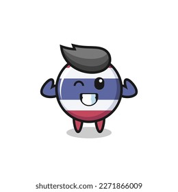the muscular thailand flag badge character is posing showing his muscles , cute style design for t shirt, sticker, logo element