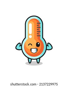 the muscular thermometer character is posing showing his muscles , cute style design for t shirt, sticker, logo element