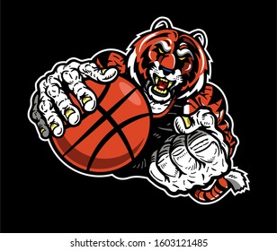 muscular tiger basketball player mascot for school, college or league