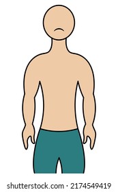 Muscular Torso Of A Sad Man. Color Vector Illustration. Athletic Body Of An Unknown Person. Isolated Background. Cartoon Style. Idea For Web Design