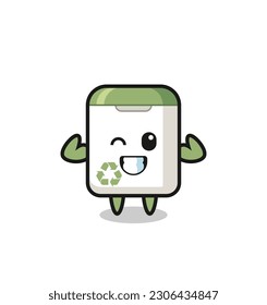 the muscular trash can character is posing showing his muscles , cute style design for t shirt, sticker, logo element