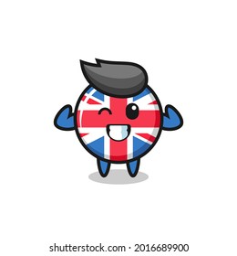 the muscular united kingdom flag badge character is posing showing his muscles , cute style design for t shirt, sticker, logo element