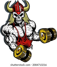 muscular viking team mascot lifting weights for school, college or league