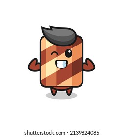 the muscular wafer roll character is posing showing his muscles , cute style design for t shirt, sticker, logo element