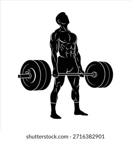 El levantador de pesas muscular realiza un ejercicio de peso muerto. Culturista levantando pesada barra para el entrenamiento de la fuerza. Hombre fuerte haciendo ejercicio en el gimnasio.