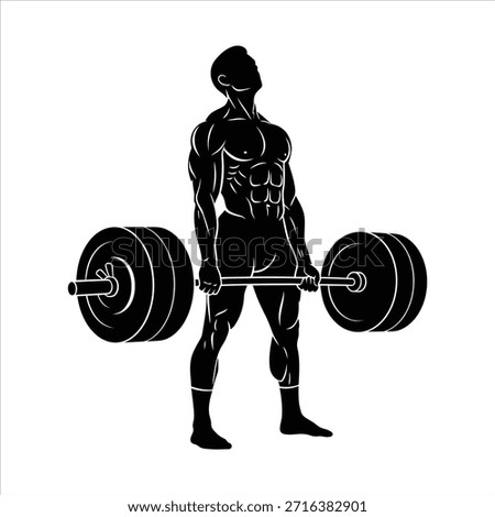 Muscular weightlifter performs a deadlift exercise. Bodybuilder lifting heavy barbell for strength training. Strong man working out in gym.