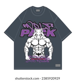 Muscular wolf with text wolfpack for gym streetwear style