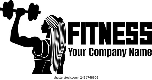 Muscular woman arm flexing with a dumbbell logo isolated on white vector illustration