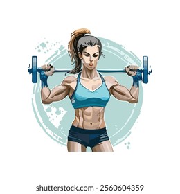 Muscular woman working out in a gym,  fitness vector