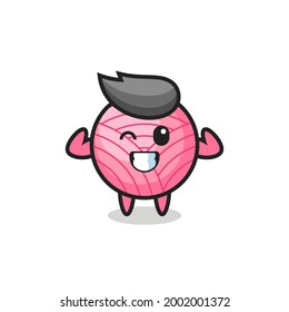 the muscular yarn ball character is posing showing his muscles , cute style design for t shirt, sticker, logo element