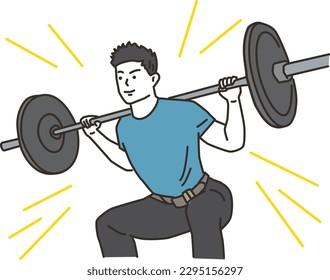 
Muscular young man doing barbell squats in the gym