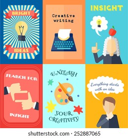 Muse bright ideas creative writing and insights mini poster set isolated vector illustration