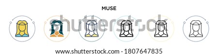 Muse icon in filled, thin line, outline and stroke style. Vector illustration of two colored and black muse vector icons designs can be used for mobile, ui, web