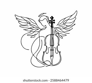 Muse linear movement minimalist art violin with wings angel musician heavenly instrument