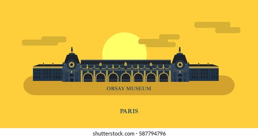 The Musee d'orsay in Paris. France. The famous Palace. Vector illustration.