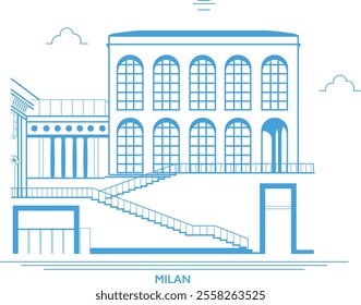 The Museo del Novecento in Milan is a permanent exhibition of 20th-century art housed inside the Palazzo dell'Arengario and the adjacent Palazzo Reale in Milan, Italy. Freehand design, blue lines