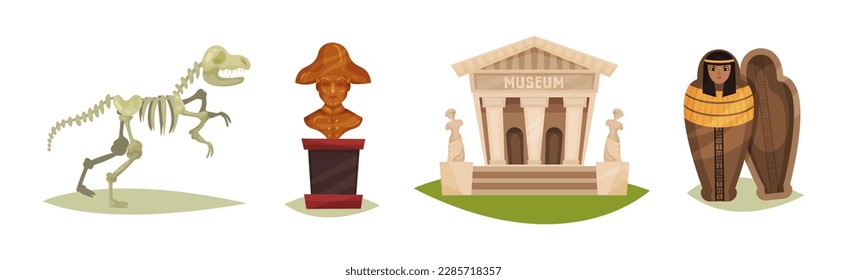 Museum Ancient Artifacts and Archaeological Exhibit Elements Vector Set