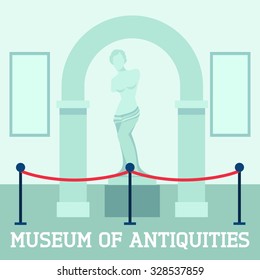 Museum of antiquities poster with sculpture Aphrodite flat  vector illustration.