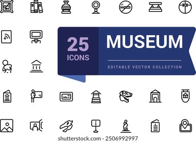 Museum, art and culture icons collection. Pixel perfect, minimalistic web and UI icon. Outline icon collections. Editable vector illustration.
