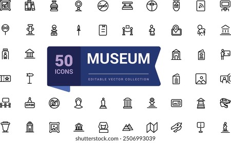 Museum, art and culture icons collection. Pixel perfect, minimalistic web and UI icon. Outline icon collections. Editable vector illustration.