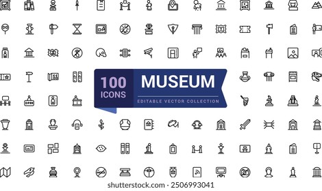 Museum, art and culture icons collection. Pixel perfect, minimalistic web and UI icon. Outline icon collections. Editable vector illustration.