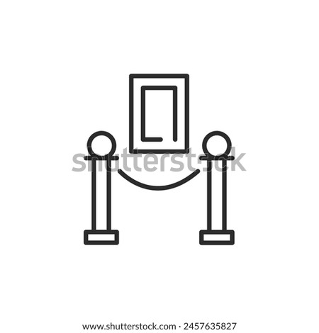 Museum art display icon. Simple vector symbol for a museum gallery or art exhibit, representing a framed painting and protective barriers. For cultural and educational platforms. Vector illustration