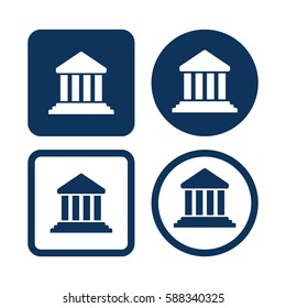 Museum Bank Building Icon. Vector Blue Buttons