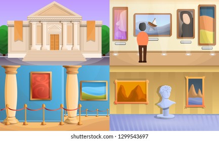 Museum banner set. Cartoon illustration of museum vector banner set for web design