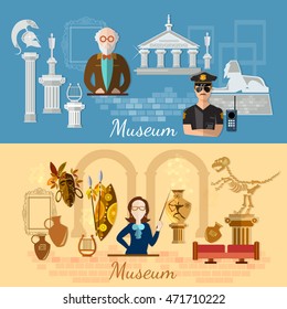 Museum banners history and culture of civilization guide museum archeology vector illustration 