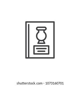 Museum book with vase outline icon. linear style sign for mobile concept and web design. Historical book simple line vector icon. Symbol, logo illustration. Pixel perfect vector graphics