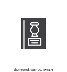 Museum book with vase vector icon. filled flat sign for mobile concept and web design. Historical book simple solid icon. Symbol, logo illustration. Pixel perfect vector graphics