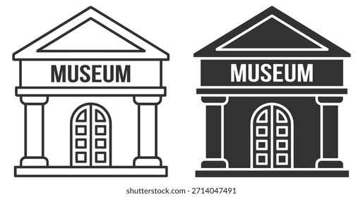 Museumsgebäude mit klassischen Säulen und Bogentür, saubere Umrissvektorgrafik auf transparentem Hintergrund