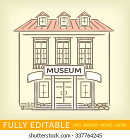 A museum building. Editable stroke  icon. Old house.