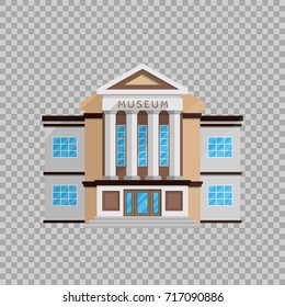 Museum building in flat style isolated on transparent background Vector illustration. Classical architecture, cultural monuments exhibits, cultural program symbol for your projects
