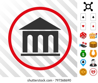Museum Building gray pictograph rounded with red circle with bonus gambling design elements. Vector illustration style is flat iconic symbols. Designed for gambling apps.
