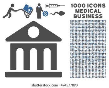 Museum Building icon with 1000 medical business cobalt and gray vector design elements. Clipart style is flat bicolor symbols, white background.